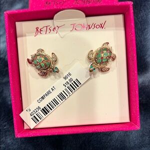Betsey Johnson Gold and Teal Turtle Earrings